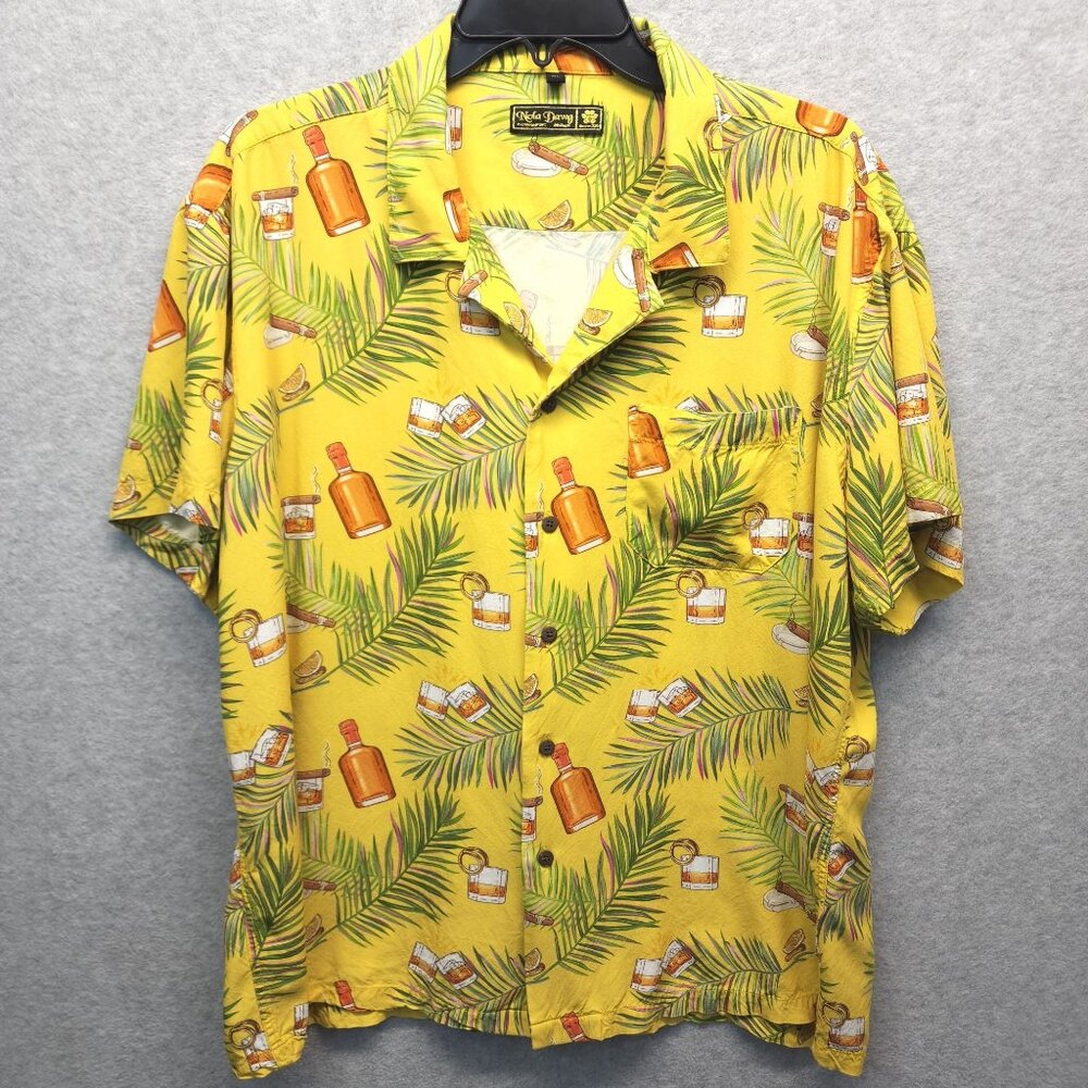 Nola Dawg Whiskey Glasses Hawaiian Shirt XL Yellow Short Sleeve Camp Spring